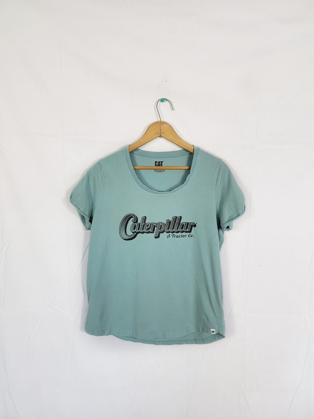 Caterpillar Women's Size Large Light Teal Graphic Tee